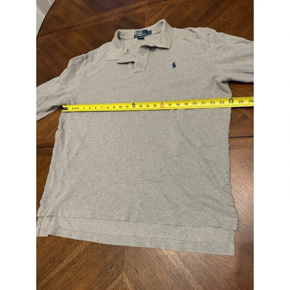 Polo Ralph Lauren Mens XL Long Sleeve Polo Shirt Gray Cotton Pique Pony Logo‎